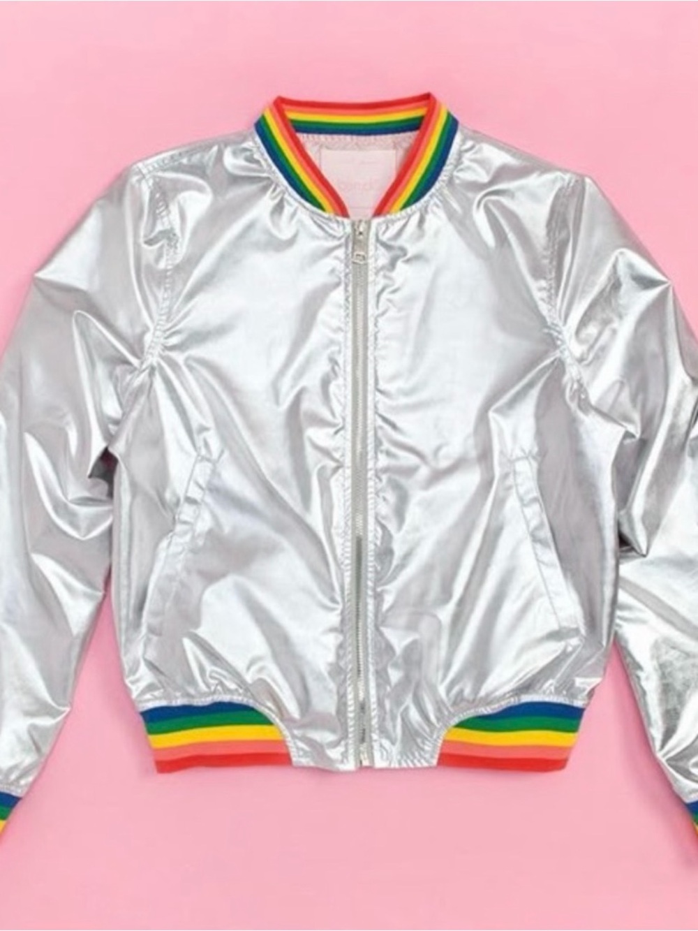 Silver Bomber Jacket with Rainbow Trim - Ban.do